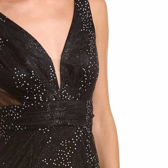NWT MARCHESA NOTTE V-NECK GLITTER SLEEVELESS BLACK GOWN SIZE 14 $995 - Picture 3 of 11